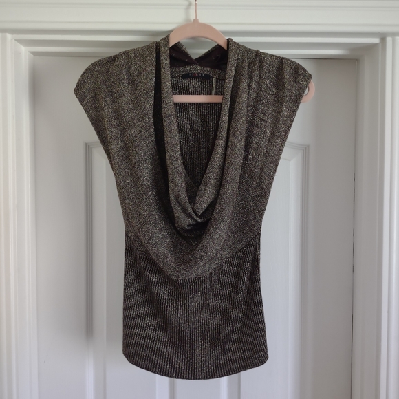 Cyrus Metallic Gold/Black Cowl Neck Special Occasion Top SzL EUC - Picture 4 of 12